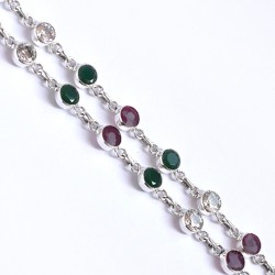 Multi Color Cubic Zirconia Anklets Solid 925 Sterling Silver Handmade Anklets Jewelry For Her