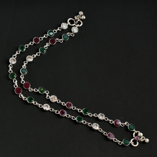 Multi Color Cubic Zirconia Anklets Solid 925 Sterling Silver Handmade Anklets Jewelry For Her