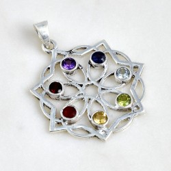 Multi Stone Chakra Pendants Solid 925 Sterling Silver Religious Pendants Handmade Silver Jewellery Gfit For Her