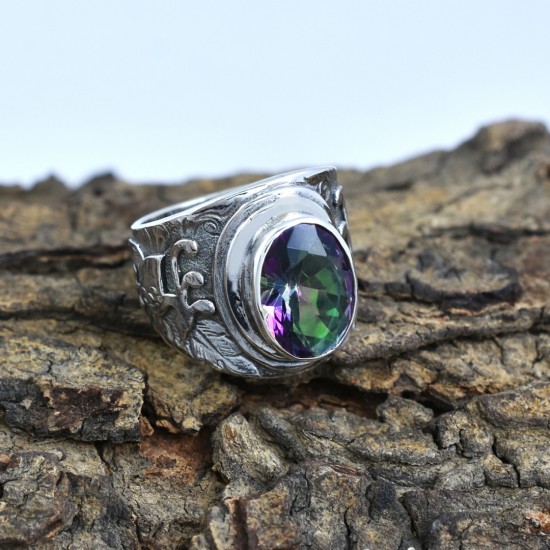 Mystic Topaz Gemstone Ring 925 Sterling Silver Ring Handmade Boho Ring Oxidized Silver Ring Jewellery
