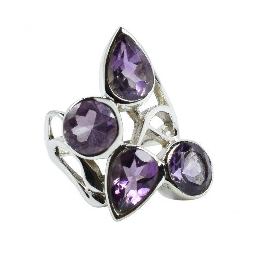 Natural Amethyst Gemstone Ring Solid 925 Sterling Silver Boho Ring Birthstone Ring Jewellery Gift For Her