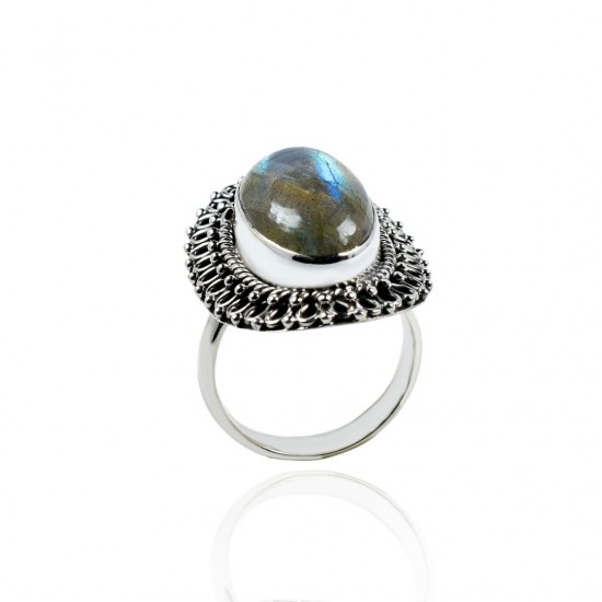 Natural Blue Fire Labradorite Gemstone Ring Solid 925 Sterling Silver Boho Ring Birthstone Jewelry Gift For Her