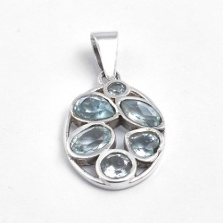 Natural Blue Topaz Gemstone Pendants 925 Sterling Silver Handmade Silver Jewelry