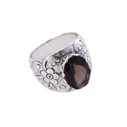 Natural Brown Smoky Quartz Gemstone Ring 925 Sterling Silver Ring Oxidized Silver Jewelry Gift For Her