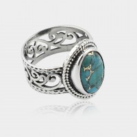 Natural Copper Turquoise Gemstone Ring Solid 925 Sterling Silver Boho Ring Women Handcrafted Silver Jewelry
