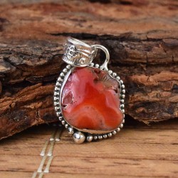 Natural Coral Gemstone Pendants 925 Sterling Silver Handmade Pendants Jewellery Gift For Her Weight 4.7 to 5.9 gram
