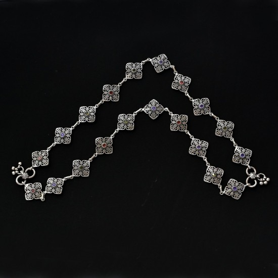 Natural Cubic Zirconia Gemstone Anklets 925 Sterling Solid Silver Anklets Handmade Silver Anklets Jewellery
