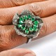 Natural Emerald Black Diamond Ring Flower Shape 925 Sterling Silver Rhodium Plated Ring Wedding Ring Jewelry Gift For Her