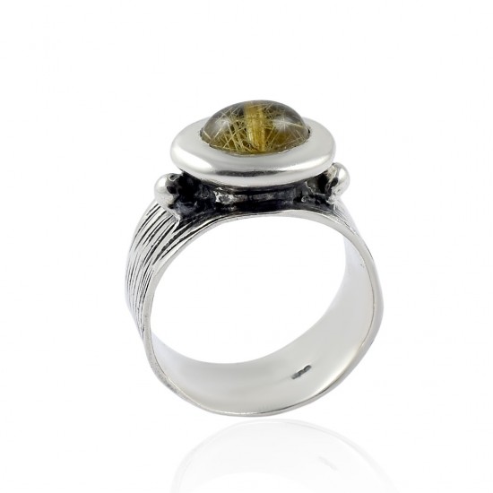 Natural Golden Rutile Band Ring 925 Sterling Silver Band Ring Oxidized Silver Ring Jewelry