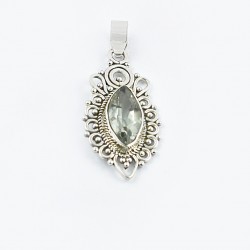 Natural Green Amethyst Gemstone Pendants 925 Sterling Silver Oxidized Pendants Jewelry