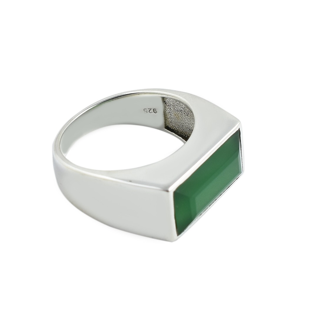 Natural Gemstone Silver Ring Boho Statement Ring 925 Solid Sterling Silver Ring Natural Green Onyx Ring Gemstone Silver Ring Gift