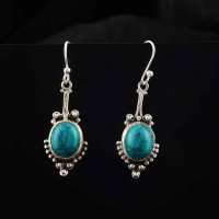 Natural Green Turquoise 925 Sterling Silver Danglers Earring Women Fashion Jewelry