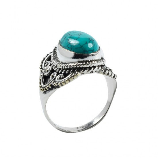 Natural Green Turquoise Ring Solid 925 Sterling Silver Birthstone Ring Engagement Ring Handmade Silver Ring Jewelry
