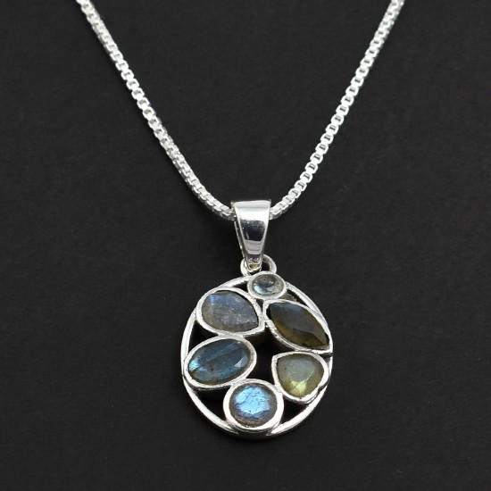 Natural Labradorite Pendants 925 Sterling Solid Silver Pendants Indian Handmade Silver Jewelry