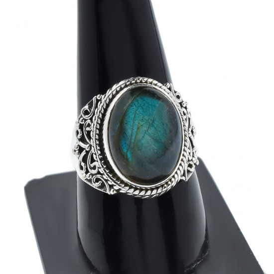 Natural Labradorite Ring Solid 925 Sterling Silver Handmade Oxidized Boho Ring Jewelry