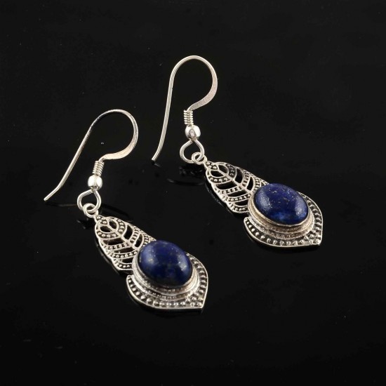 Natural Lapis Lazuli 925 Sterling Solid Silver Handmade Earring Jewelry