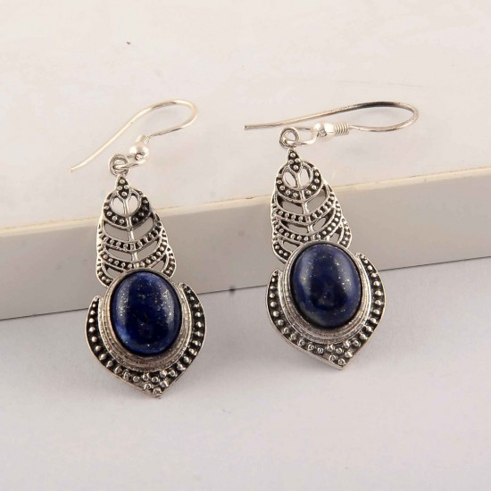 Natural Lapis Lazuli 925 Sterling Solid Silver Handmade Earring Jewelry