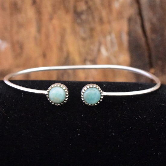 Natural Larimar Gemstone Cuff Bangle 925 Sterling Silver Women Handcrafted Bangle Silver Jewellery
