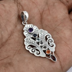 Natural Multi Gemstone Chakra Pendants 925 Sterling Silver Handmade Religious Pendants Jewelry Gift For Her