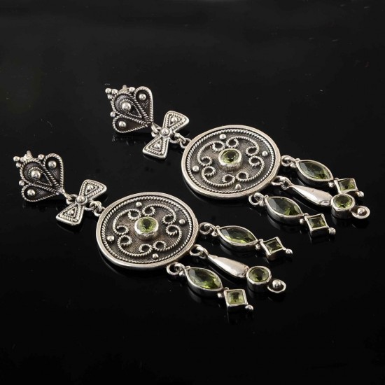 Natural Peridot Earrings Handmade 925 Sterling Silver Oxidized Earrings 925 Stamped Earrings Jewelry