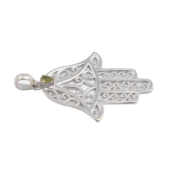 Natural Peridot Pear Shape Gemstone Pendant Solid 925 Sterling Silver Hamsa Pendants Women Fashion Jewellery