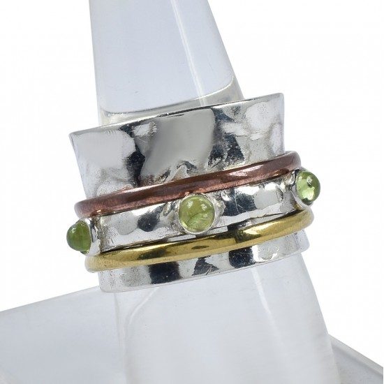Natural Prehnite Gemstone Ring 925 Sterling Silver Spinner Band Ring Handmade Oxidized Silver Jewelry