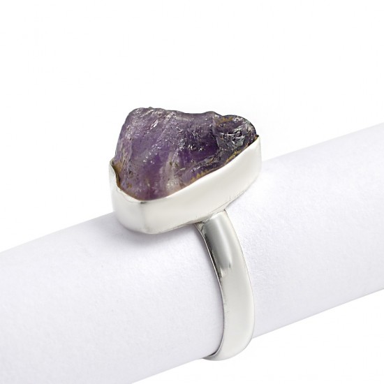 Natural Purple Amethyst Rough Gemstone Ring Handmade Solid 925 Sterling Silver Ring Manufacture Silver Ring Jewellery