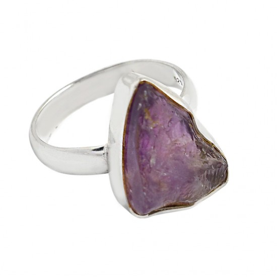 Solid 925 Sterling Silver Jewelry Natural Amethyst Rough Gemstone Ring 