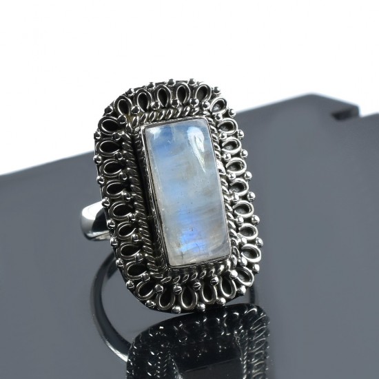 Handmade Solid 925 Sterling silver and moonstone ring.