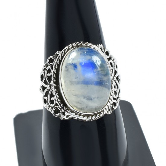 Natural Rainbow Moonstone Ring Solid 925 Sterling Silver Ring Handcrafted Silver Jewellery