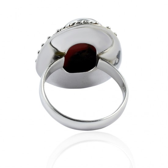 Natural Red Coral Gemstone Ring Handmade Rough Coral Ring 925 Sterling Silver Ring Oxidized RIng Jewellery Gift For Her