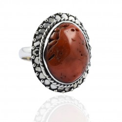 Natural Red Coral Rough Gemstone Ring Handmade Sterling Silver Ring Oxidized Boho Ring Promises Ring Gift For Her
