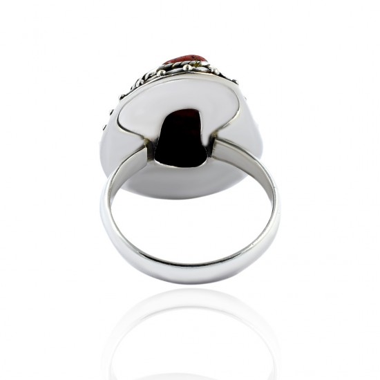 Natural Red Coral Rough Gemstone Ring Solid 925 Sterling Silver Handmade Oxidized 925 Stamped Ring Jewelry
