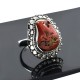 Natural Red Coral Rough Gemstone Ring Solid 925 Sterling Silver Handmade Oxidized 925 Stamped Ring Jewelry