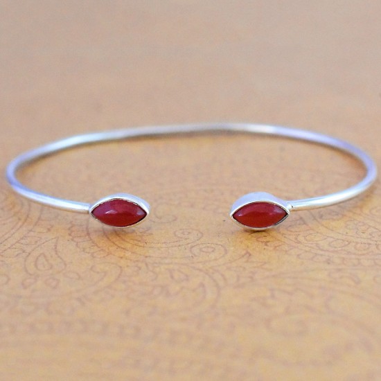 Natural Red Onyx Gemstone Cuff Bangle 925 Sterling Silver Handmade Wholesale Silver Jewellery Suppliers