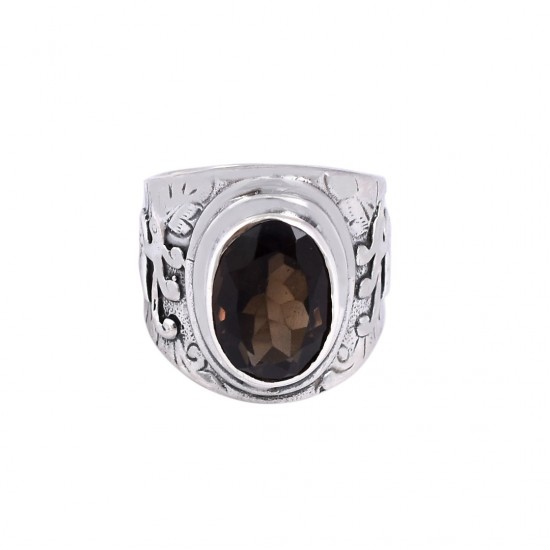Natural Smoky Quartz Gemstone Ring 925 Sterling Silver Ring Handmade Oxidized Silver Jewelry