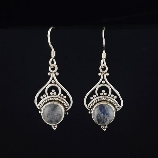 Vintage jewelry stamped 925 handmade Sterling 925 silver teardrop earrings with moonstone