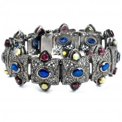 Opal Ruby Sapphire Black Diamond Bracelet 925 Sterling Silver Handmade Rhodium Plated Silver Bracelet Jewelry
