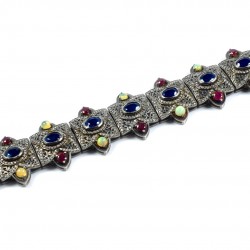 Opal Ruby Sapphire Black Diamond Bracelet 925 Sterling Silver Handmade Rhodium Plated Silver Bracelet Jewelry