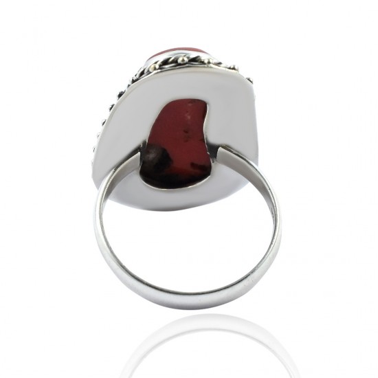 Red Coral Silver Ring 925 Solid Sterling Silver Handmade Jewelry Size 3-13 US