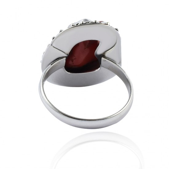Oxidized Silver Ring Red Coral Rough Gemstone Ring Handmade Silver Ring 925 Sterling Silver Ring Jewelry Gift For Her