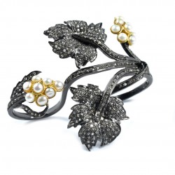 Pearl Black Diamond Ring 925 Sterling Silver Handmade Rhodium Plated Silver Boho Ring Jewelry