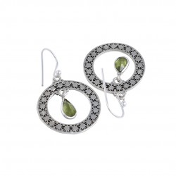 Peridot Dangle Hook Earring Solid 925 Sterling Silver Handmade Oxidized Silver Jewelry Gift For Her