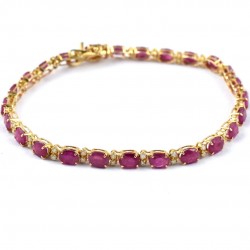 Pink Ruby Diamond Gemstone Bracelet 14k Carat Gold Tennis Bracelet Artisan Designer Jewelry Gift For Her