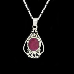 Pink Ruby Gemstone Pendants 925 Sterling Silver Handmade Silver Jewelry Bohemian Pendants Oxidized Jewelry