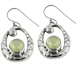 Prehnite Gemstone 925 Sterling Silver Handmade Silver Oxidized 925 Stamped Earring Jewelry Anniversary Gift For Her