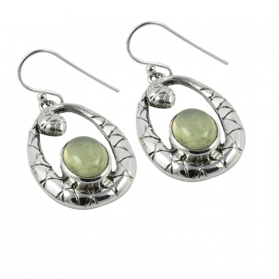 Prehnite Gemstone 925 Sterling Silver Handmade Silver Oxidized 925 Stamped Earring Jewelry Anniversary Gift For Her