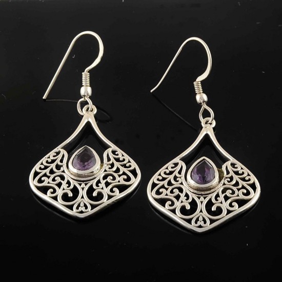 Purple Amethyst Drop Dangle Earrings 925 Sterling Silver Handmade Silver Earrings Jewellery
