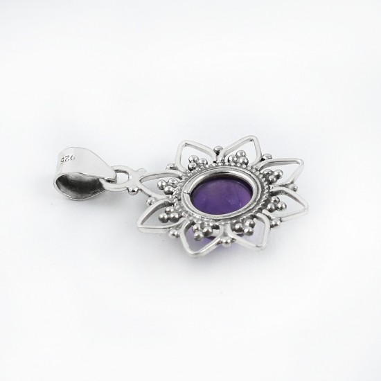 Purple Amethyst Gemstone Pendants 925 Sterling Silver Birthstone Pendants Oxidized Silver Jewelry