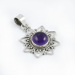 Purple Amethyst Gemstone Pendants 925 Sterling Silver Birthstone Pendants Oxidized Silver Jewelry